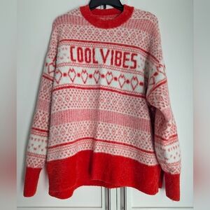Aerie Red and White Patterned Sweater Size Large